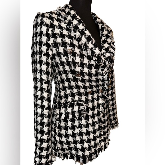 NWOT Rachel Zoe Black & White Houndstooth Bouclé Jacket Small Tweed Plaid - Picture 2 of 7